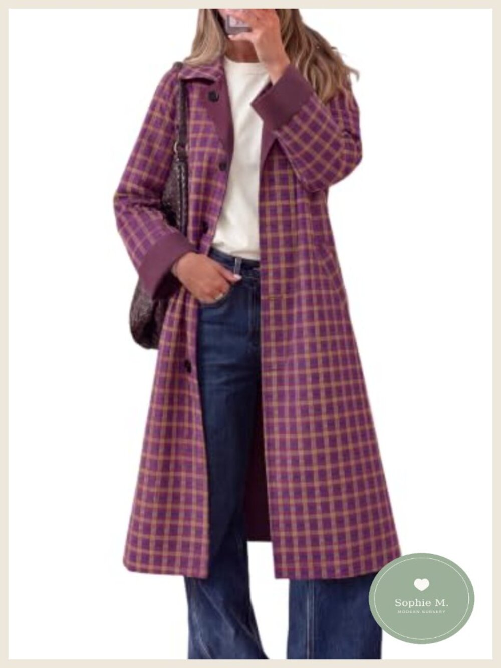 Women's Reversible Long Trench Coat Plaid Windbreaker Overcoat